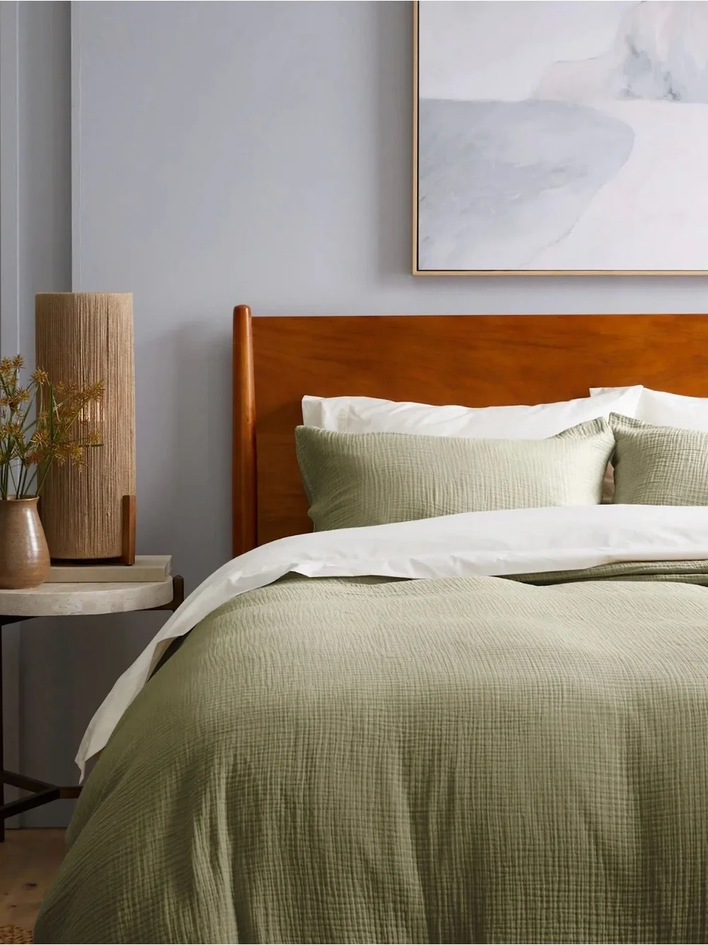 NWOT Airy Gauze Organic Cotton Olive Green Duvet Set King/CalKing 170 Retail